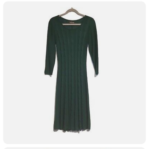 Evan Picone Black Label Green Cable Knit Dress Size Medium - Picture 3 of 6